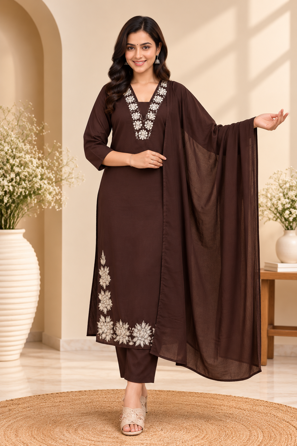 TSC 123 Embroidered Cotton Kurta Set with Dupatta - Image 5