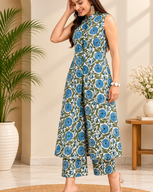 TSC 204 Cotton Floral Sleeveless Kurta Set with Palazzo Pants
