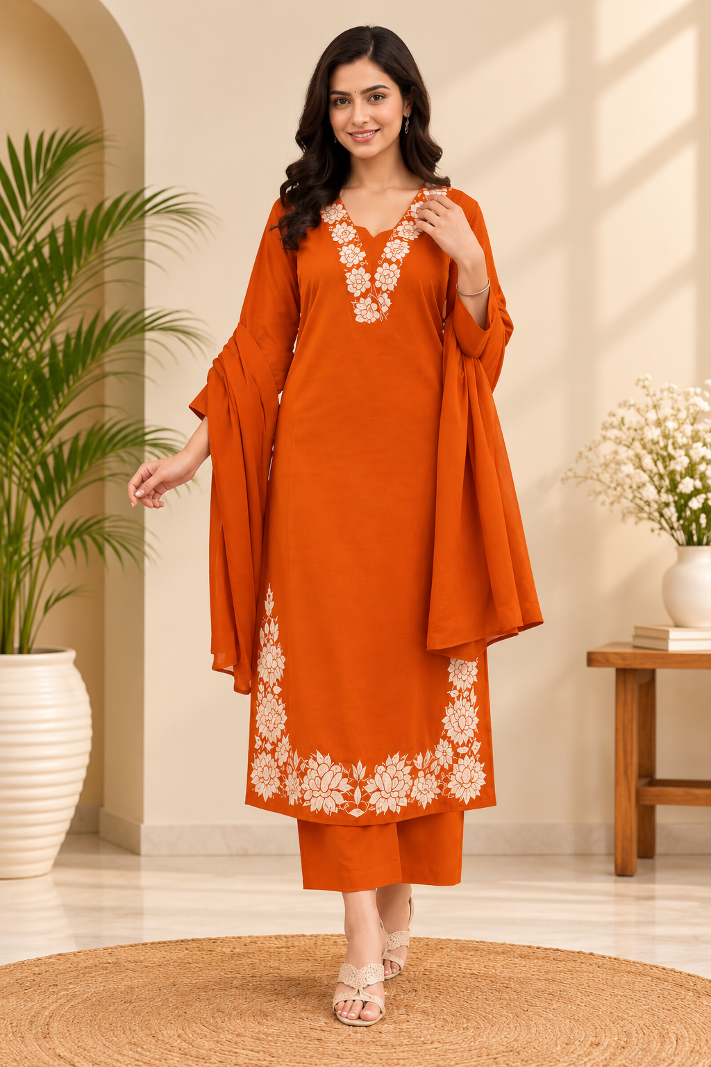 TSC 123 Embroidered Cotton Kurta Set with Dupatta - Image 3