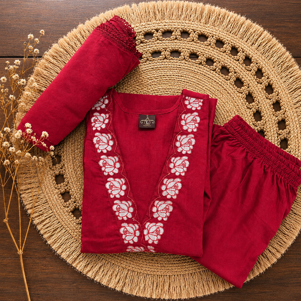 TSC 123 Embroidered Cotton Kurta Set with Dupatta - Image 9