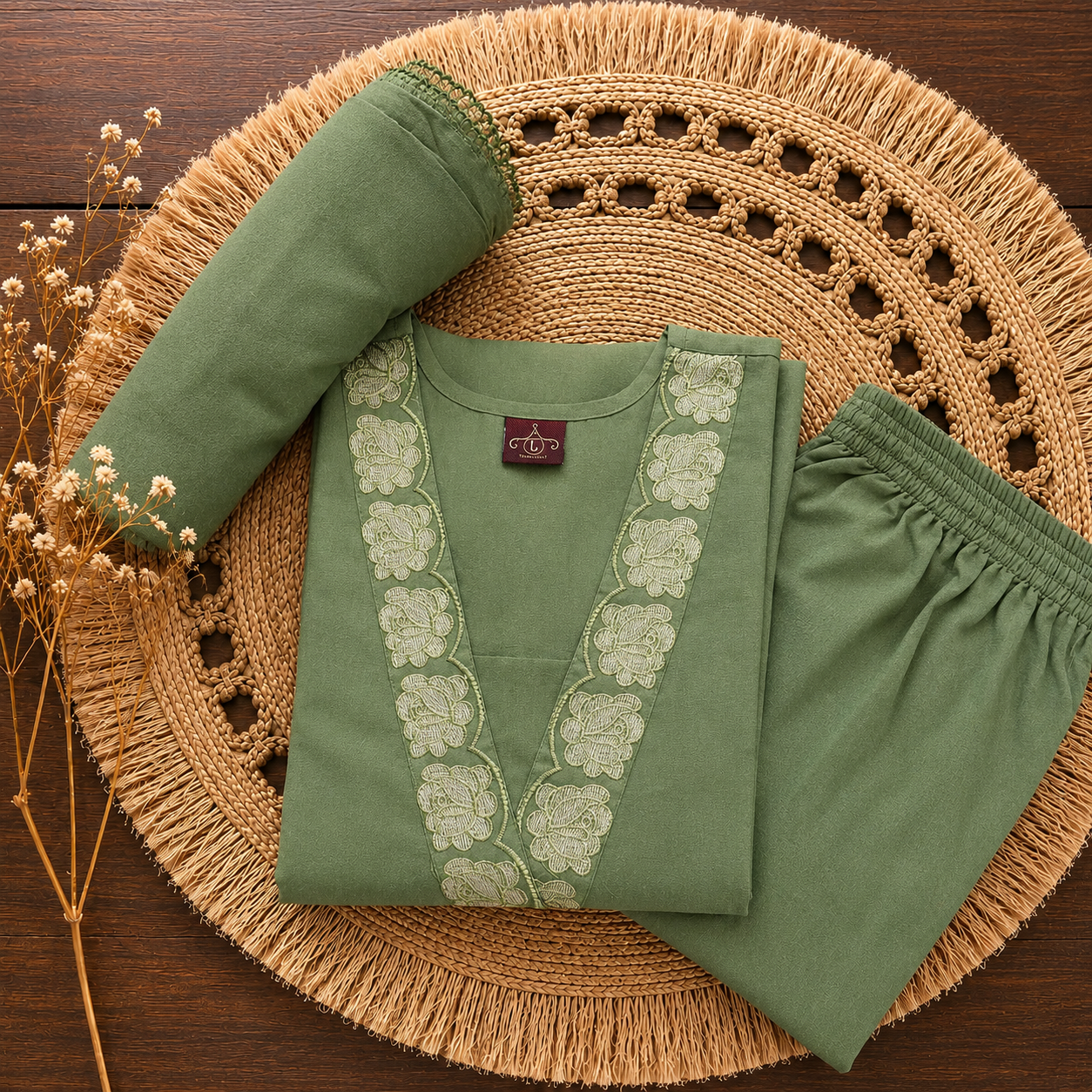 TSC 123 Embroidered Cotton Kurta Set with Dupatta - Image 8