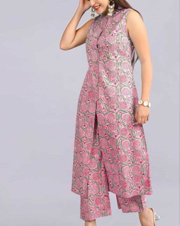 Cotton Floral Sleeveless Kurta Set with Palazzo Pants – Tsara