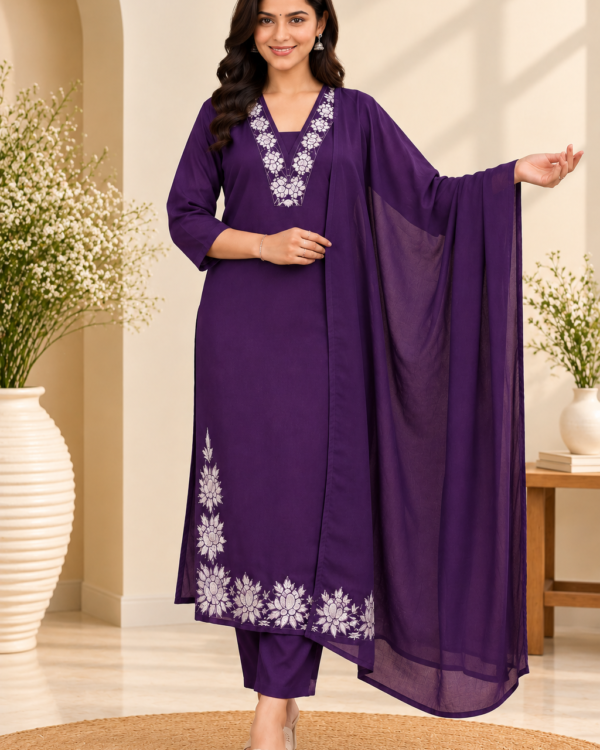 TSC 123 Embroidered Cotton Kurta Set with Dupatta