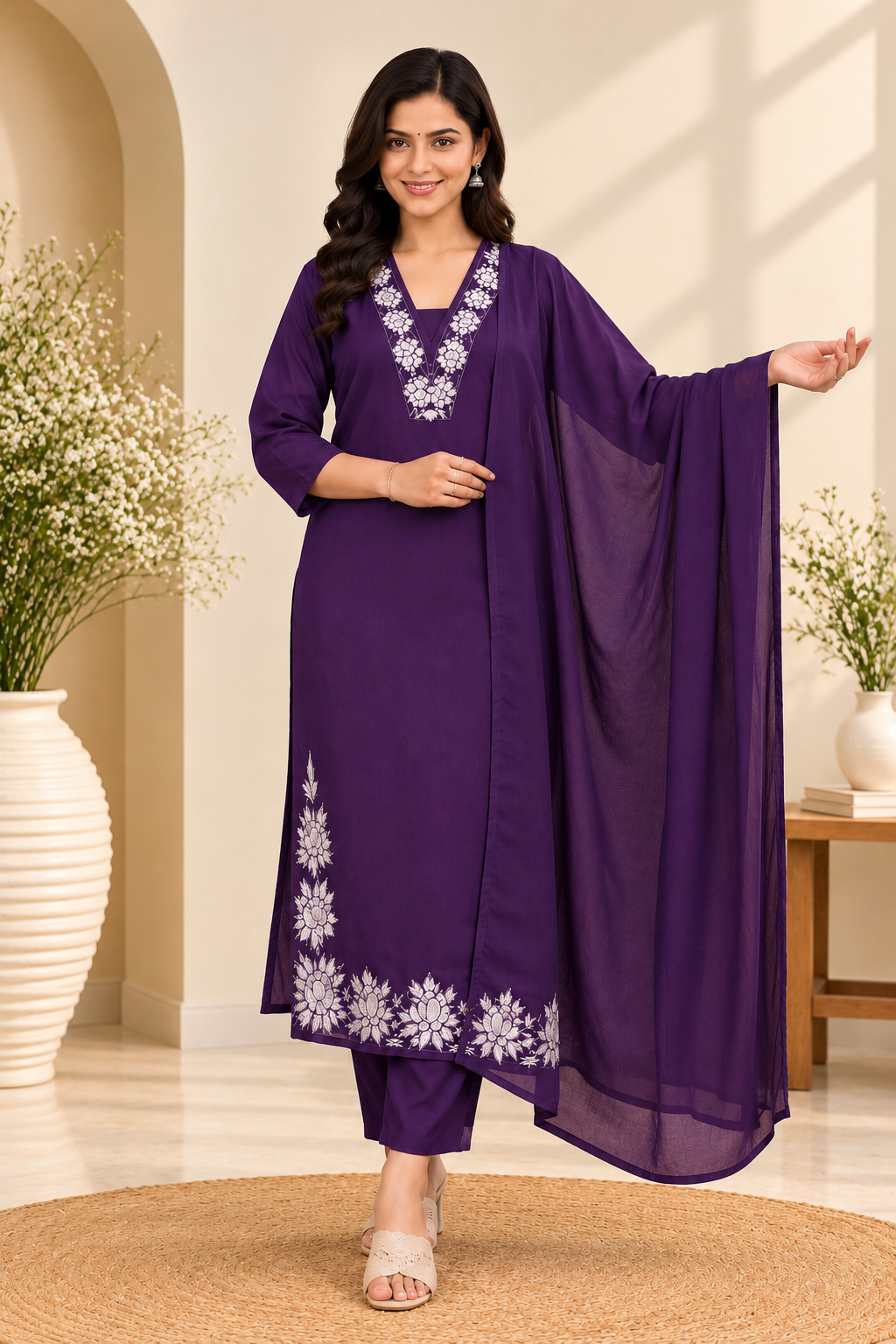 TSC 123 Embroidered Cotton Kurta Set with Dupatta