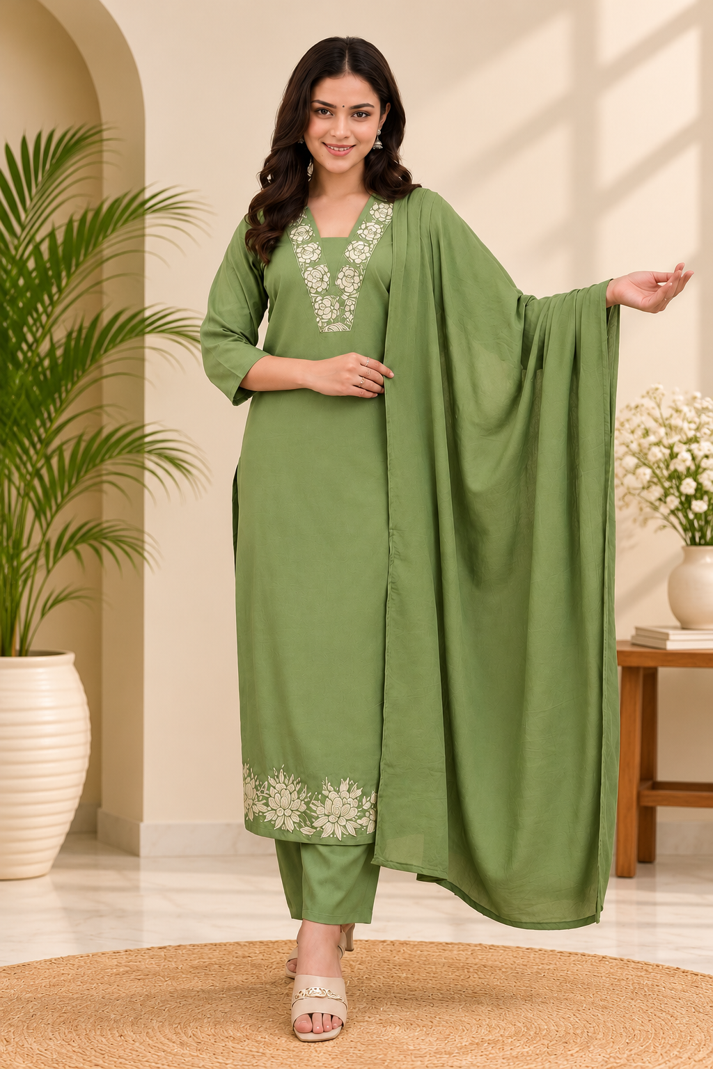 TSC 123 Embroidered Cotton Kurta Set with Dupatta - Image 2