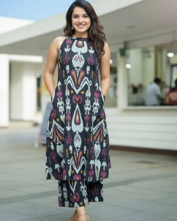 Cotton Sleeveless A-Line Kurta Set with Palazzo Pants – Tsara