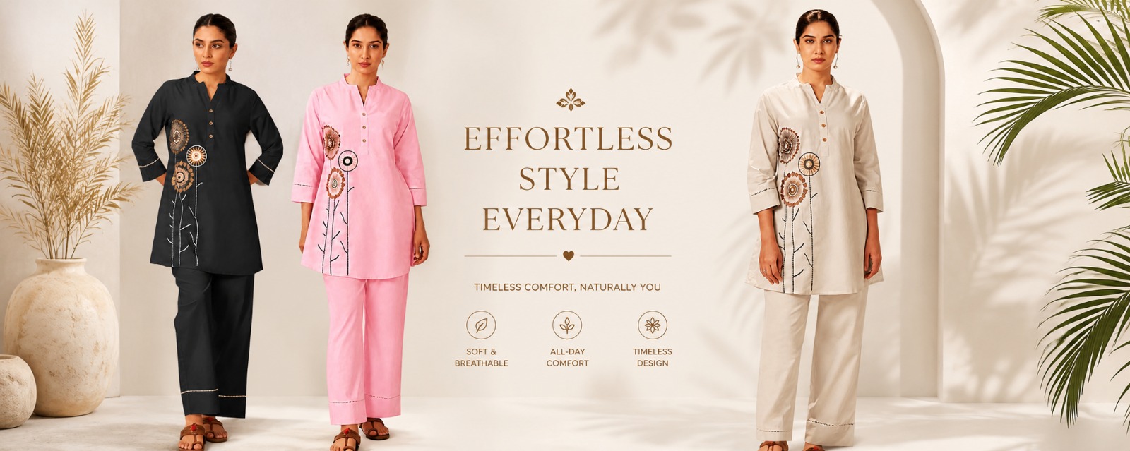 Effortless Style Everyday — three models in cotton kurta sets