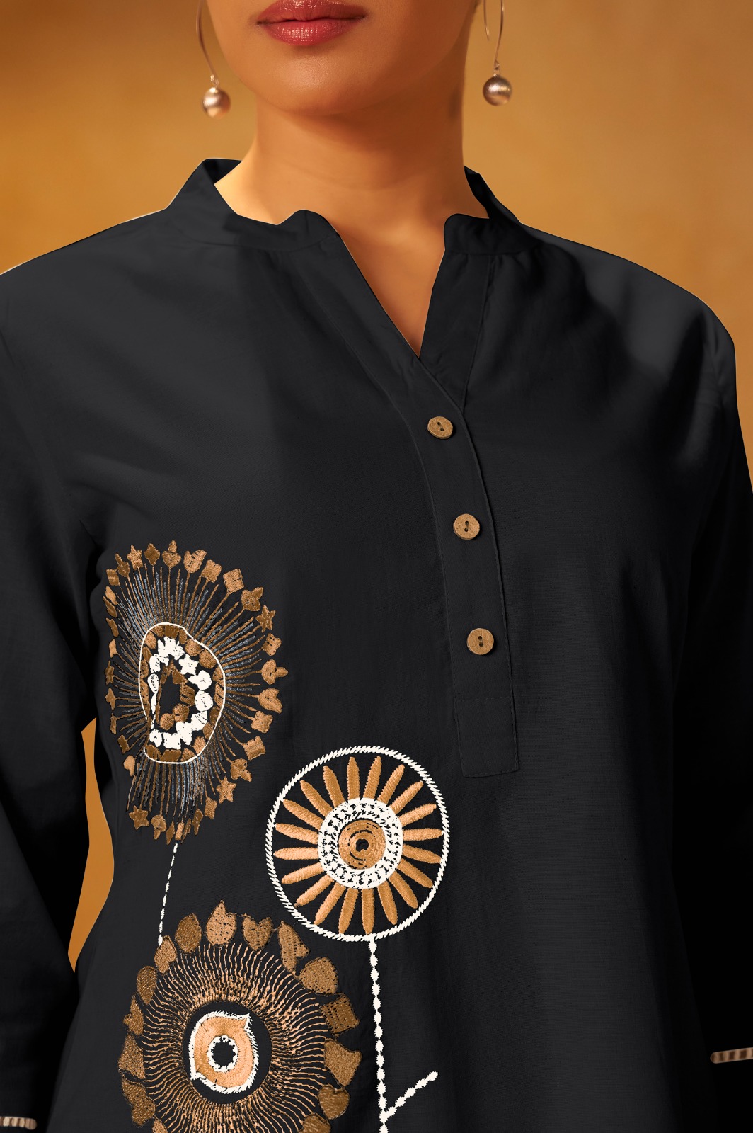TSC 300 Black Pure Cotton Embroidered Straight Kurta Co-Ord Set - Image 4