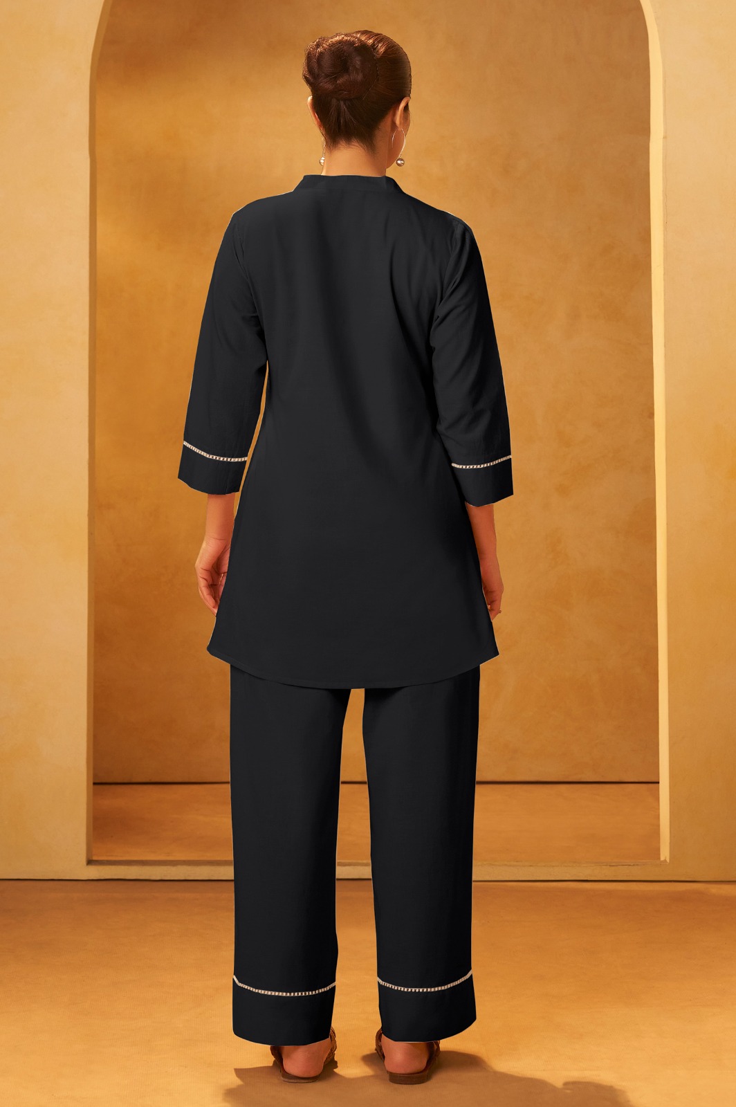 TSC 300 Black Pure Cotton Embroidered Straight Kurta Co-Ord Set - Image 3