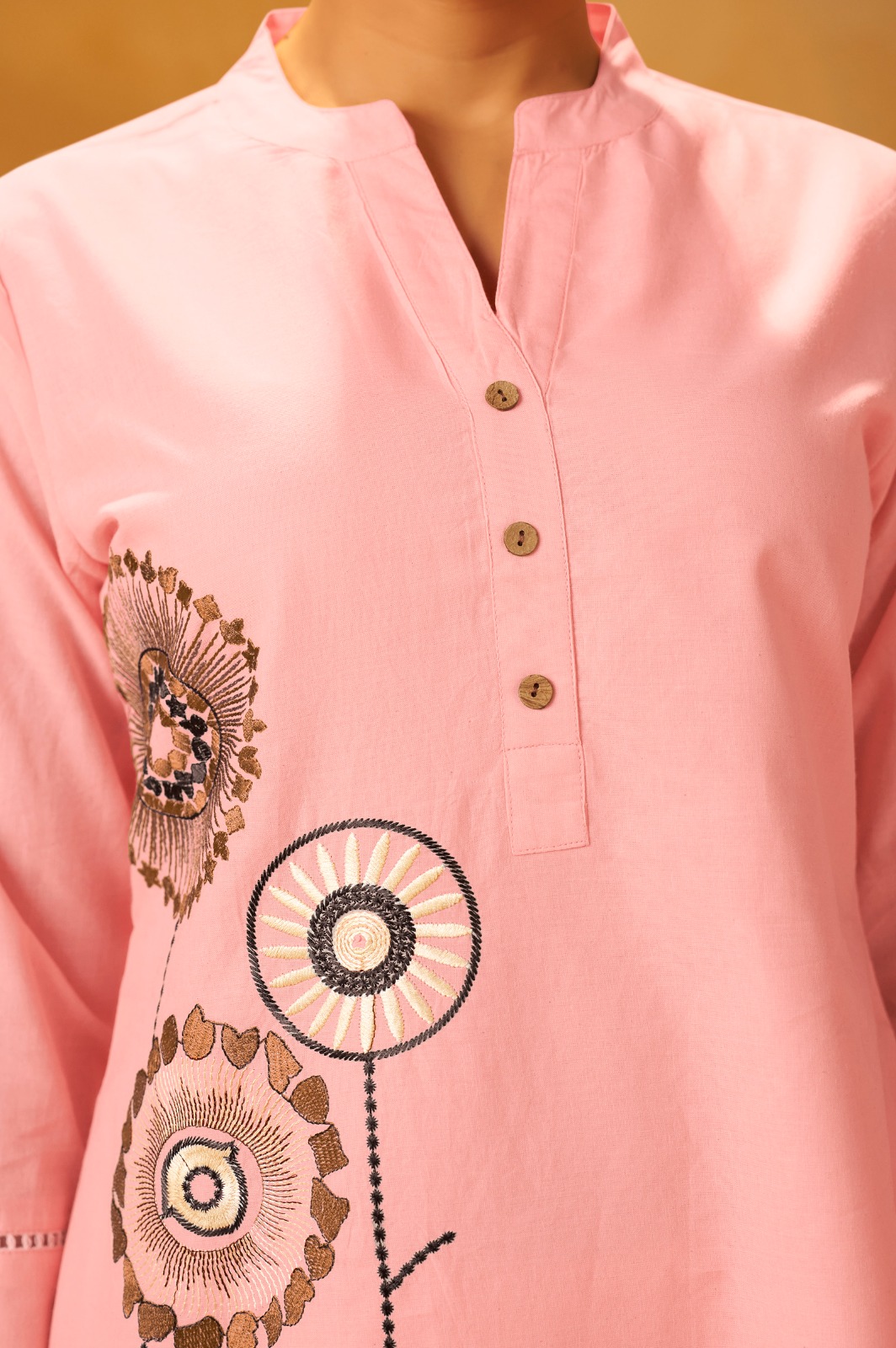 TSC 300 Pure Cotton Embroidered Straight Kurta Co-Ord Set for Women | Tsara Closet Malaysia - Image 3