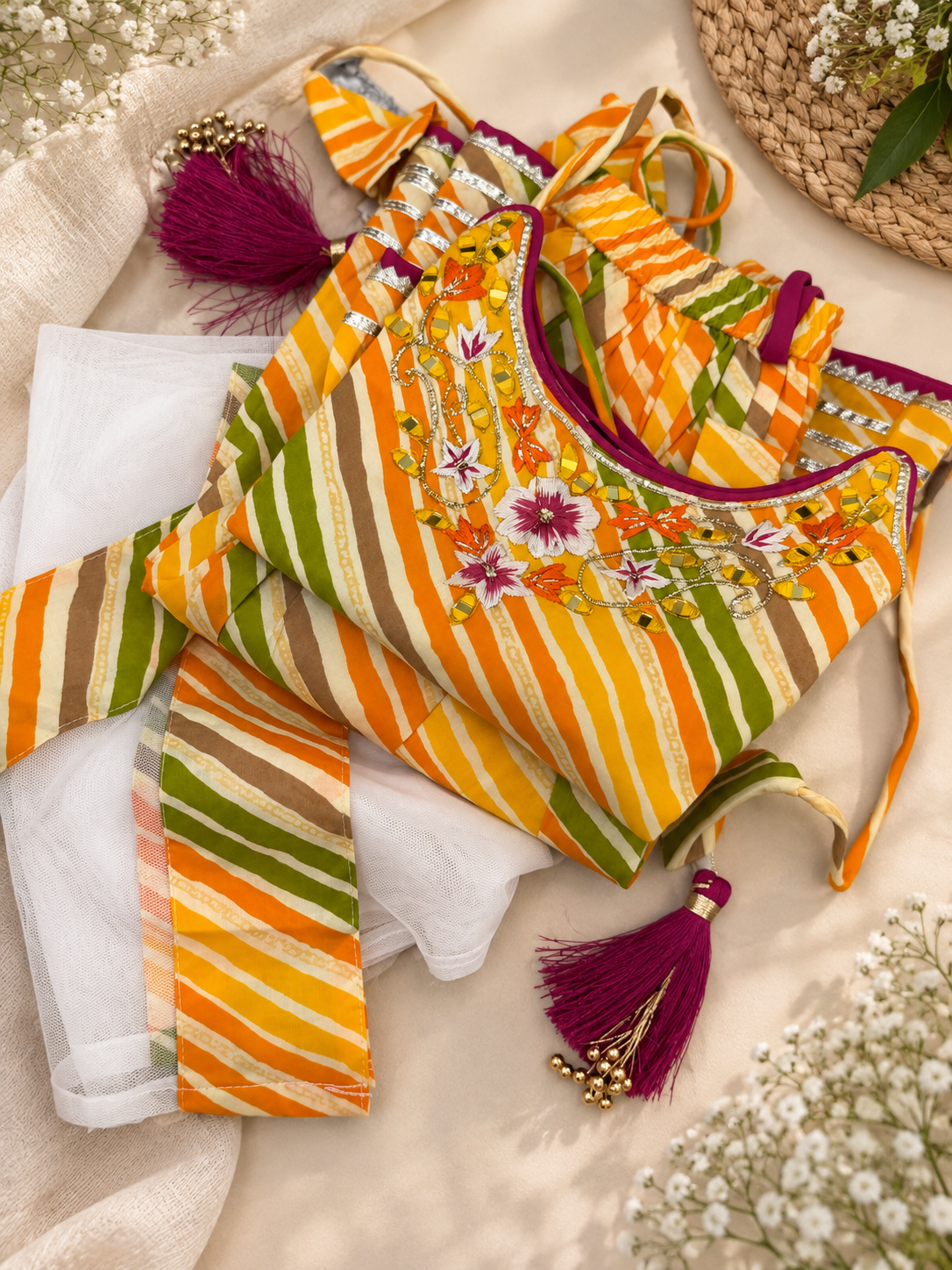 TSC 401 Girls Cambric Cotton Multicolor Stripped Lehenga - Image 2