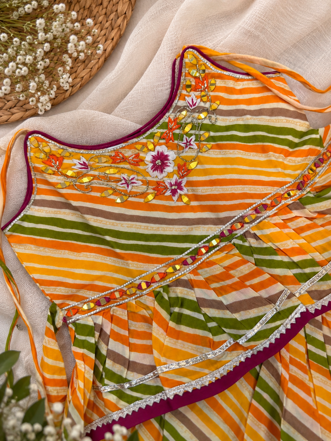 TSC 401 Girls Cambric Cotton Multicolor Stripped Lehenga - Image 3