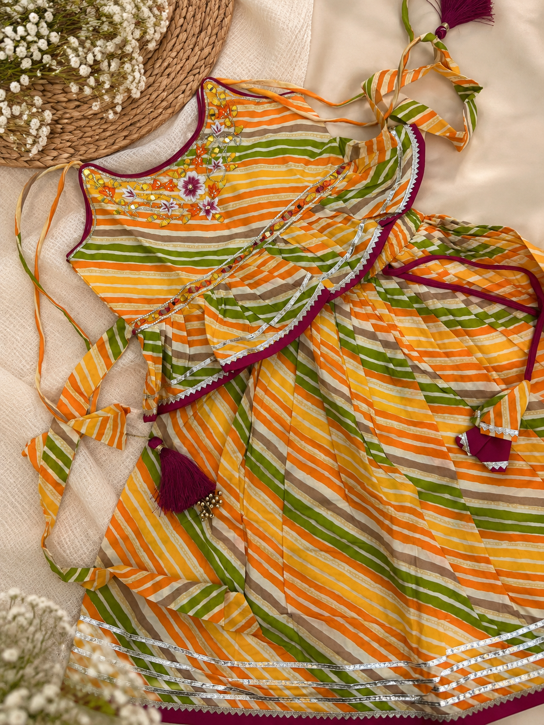 TSC 401 Girls Cambric Cotton Multicolor Stripped Lehenga - Image 5