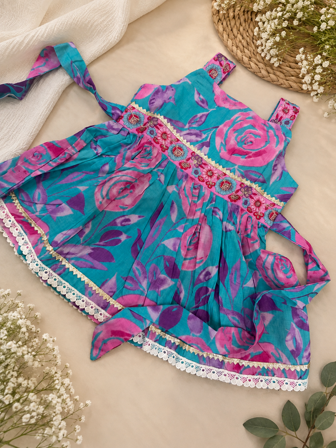 TSC 400 Girls Cambric Turquoise Blue Cotton Dress - Image 2
