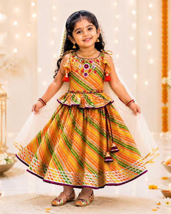 TSC 401 Girls Cambric Cotton Multicolor Stripped Lehenga