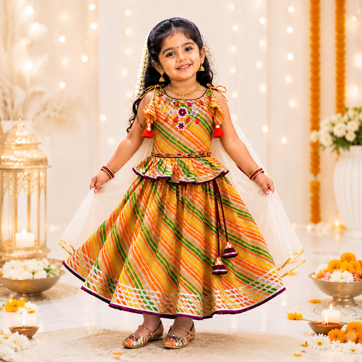 TSC 401 Girls Cambric Cotton Multicolor Stripped Lehenga