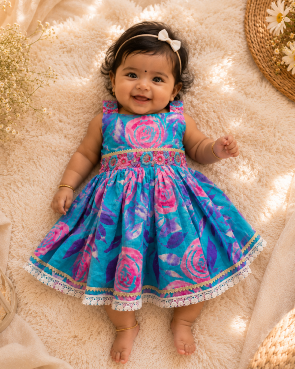 TSC 400 Girls Cambric Turquoise Blue Cotton Dress