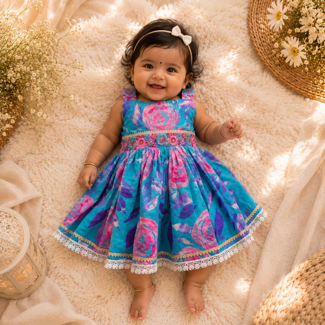 TSC 400 Girls Cambric Turquoise Blue Cotton Dress