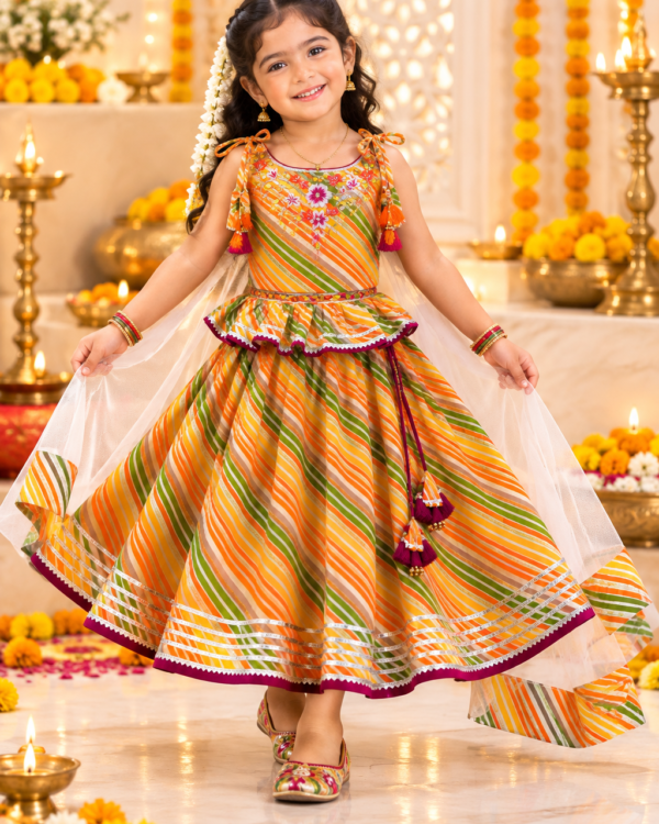 TSC 401 Girls Cambric Cotton Multicolor Stripped Lehenga