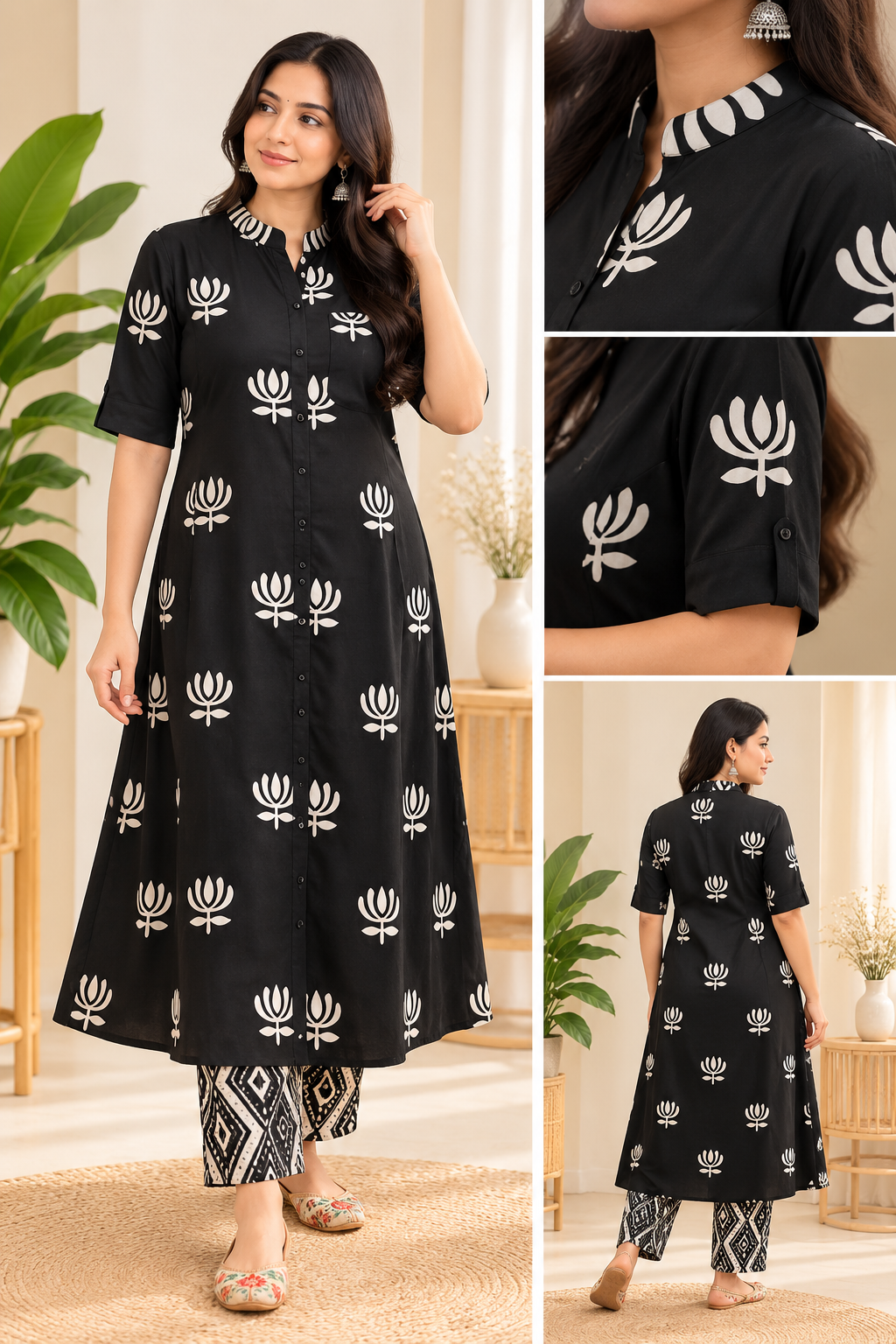 TSC 510 Black & Red Heavy Rayon Digital Print Kurta With Straight Palazzo Pants - view 4