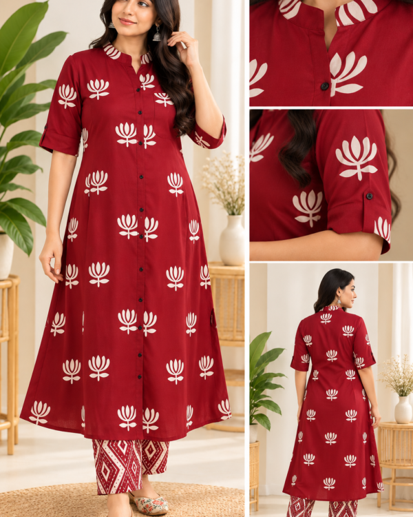 TSC 510 Black & Red Heavy Rayon Digital Print Kurta With Straight Palazzo Pants - view 3