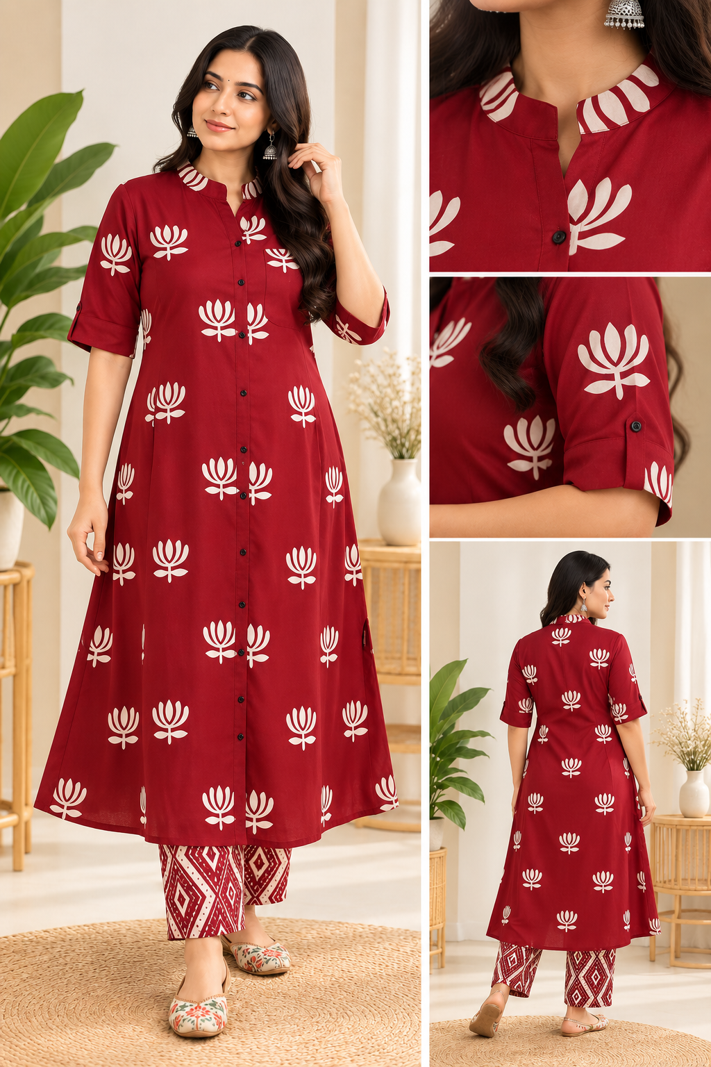 TSC 510 Black & Red Heavy Rayon Digital Print Kurta With Straight Palazzo Pants - view 3