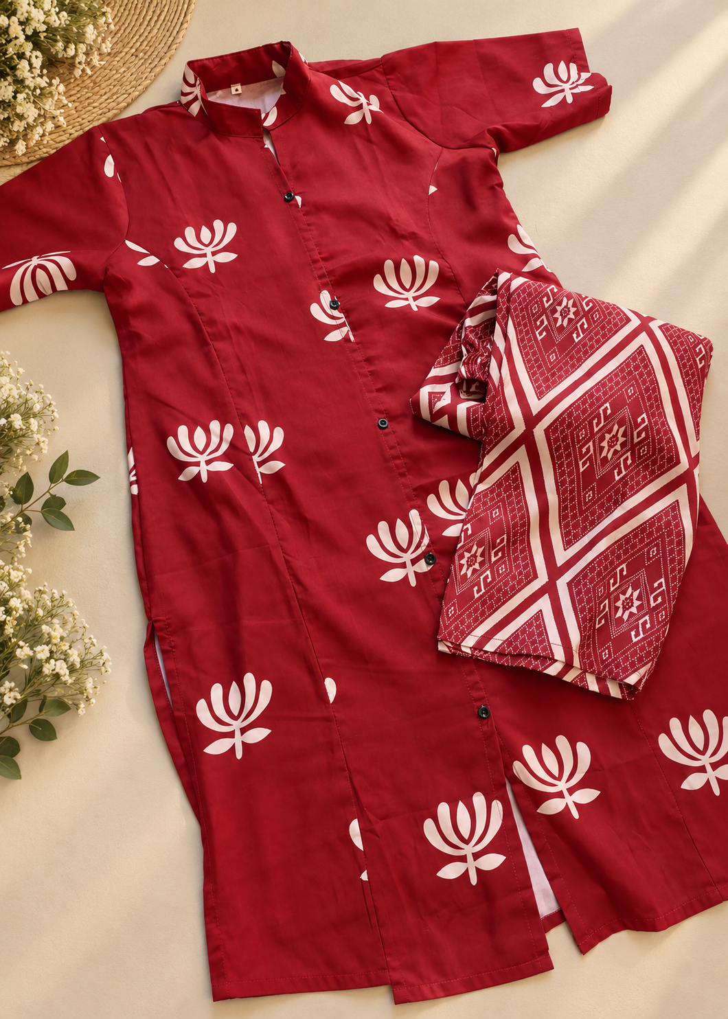 TSC 510 Black & Red Heavy Rayon Digital Print Kurta With Straight Palazzo Pants - view 2